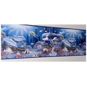 Vintage Wallpaper Border Great Whale Tropical Fish Brownstone Pattern TR105371